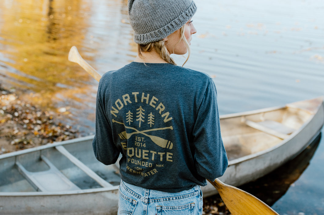 Up a Stream with Two Paddles Navy Long Sleeve Tshirt